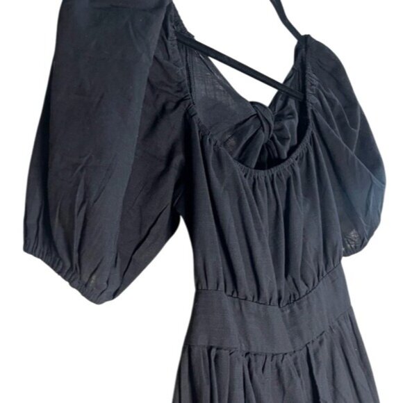 SHEIN Midi Black Backless Cut Out Puff Sleeve Self Tie Smocked Waist Scoop Neck - Picture 4 of 15